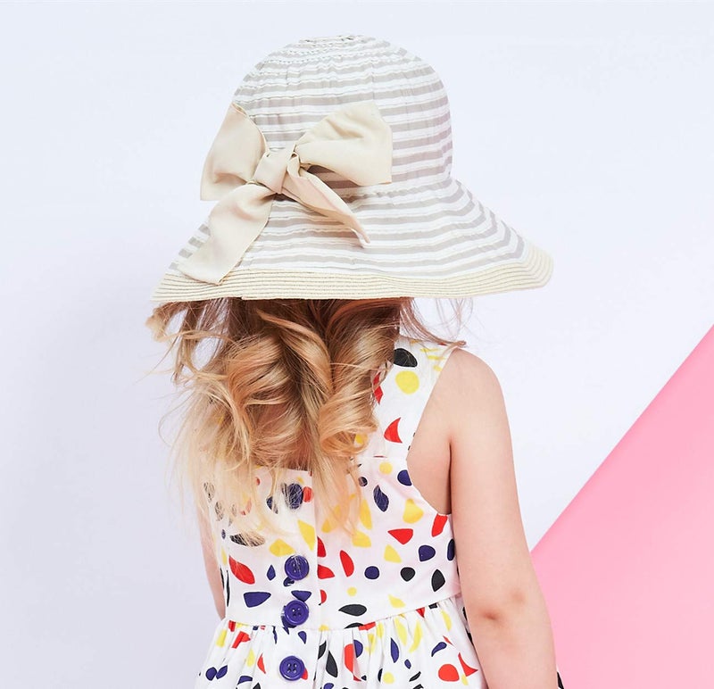 Connectyle Kids Summer Beach Sun Hat with Bow Wide Brim Bucket Hat for Girl Sun Caps L Champagne - Image 3